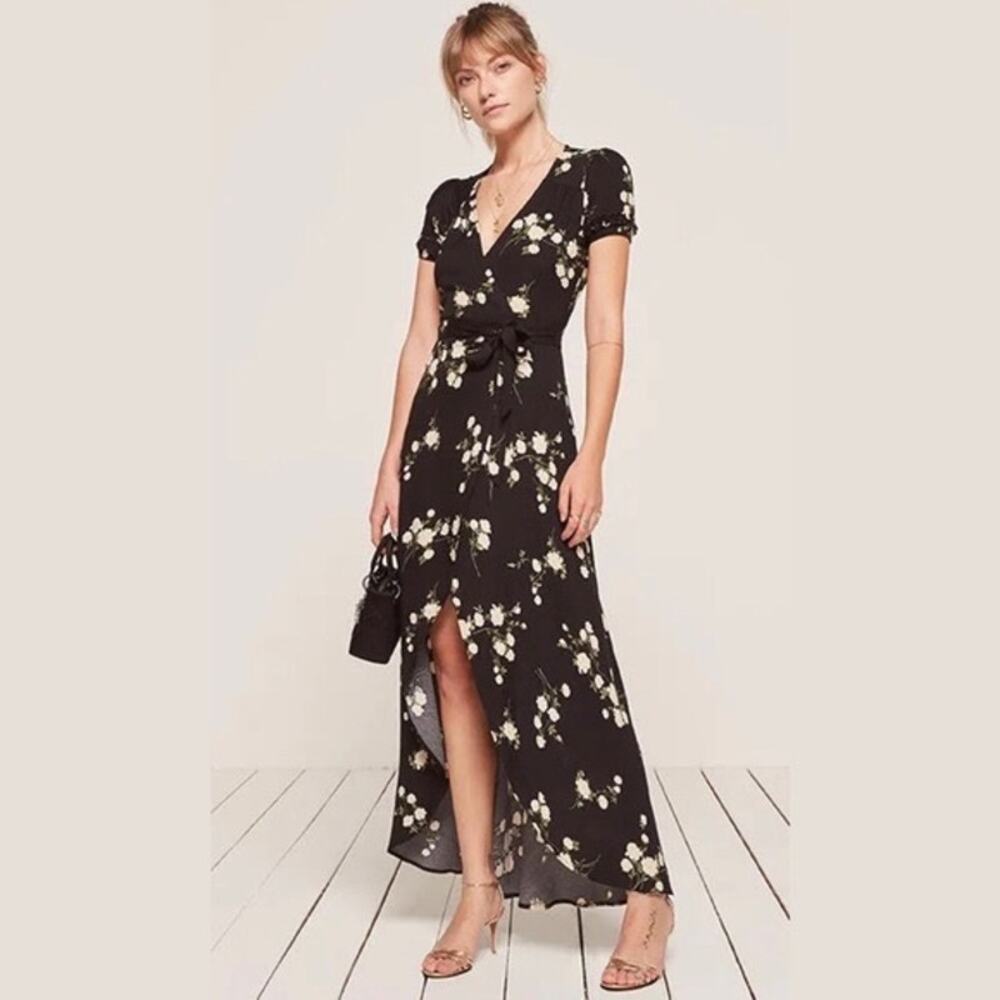 Reformation dress Maria contessa black white floral  whimsigoth wedding xs 90s